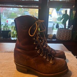 Brown Leather Georgia Logger Lace-Up Boots